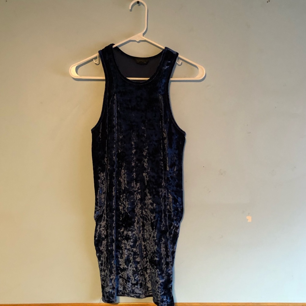 Blue crushed velvet dress